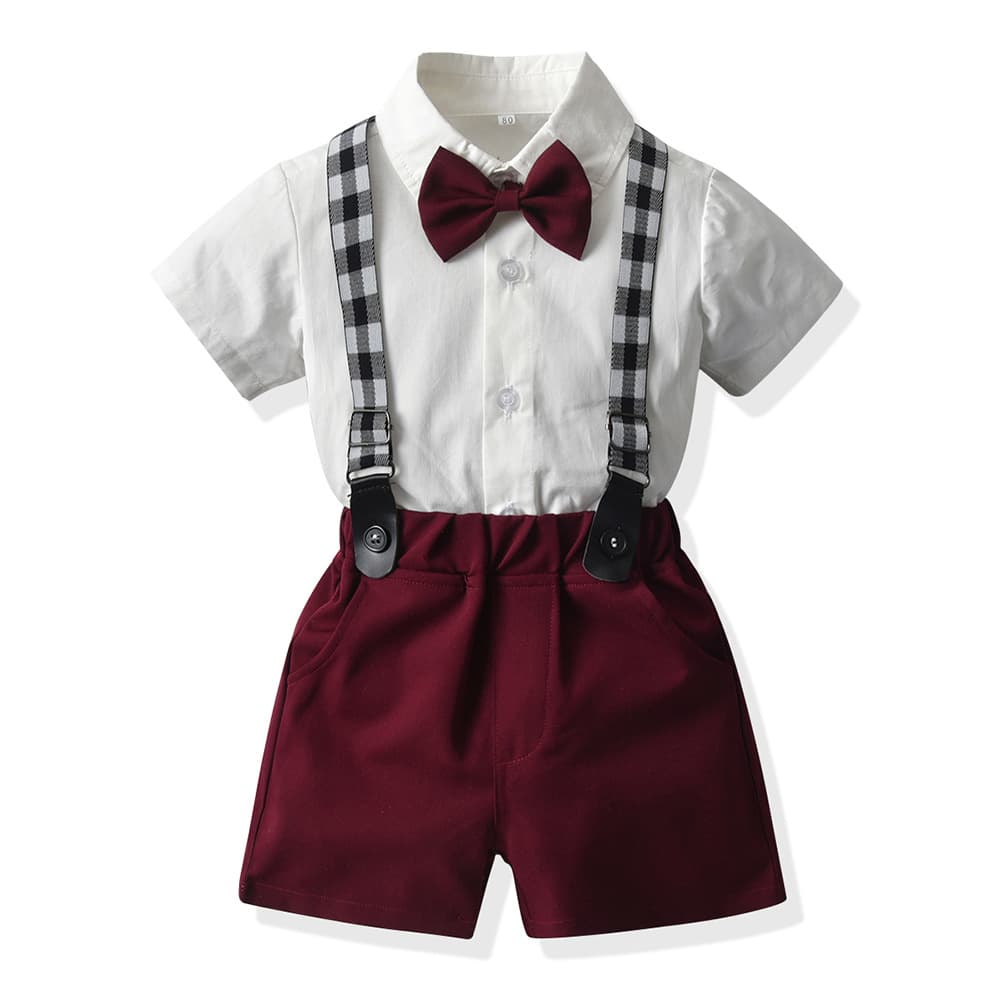 Summer Boys' Dress Set: Children's Lapel Short-Sleeve Cotton Cardigan with Strap Shorts, One-Year-Old Floral Boy Performance Outfit, Wholesale