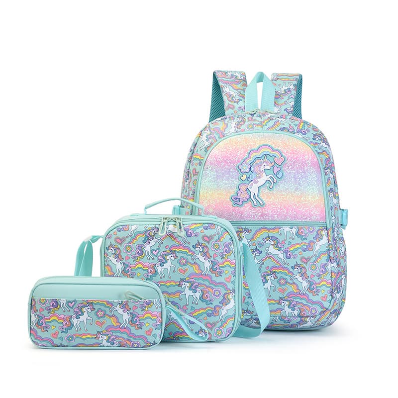 Rainbow Unicorn Backpack Three-piece Set Multi-Pocket Large Capacity Backpack Lightweight Portable Multifunctional Student Backpack