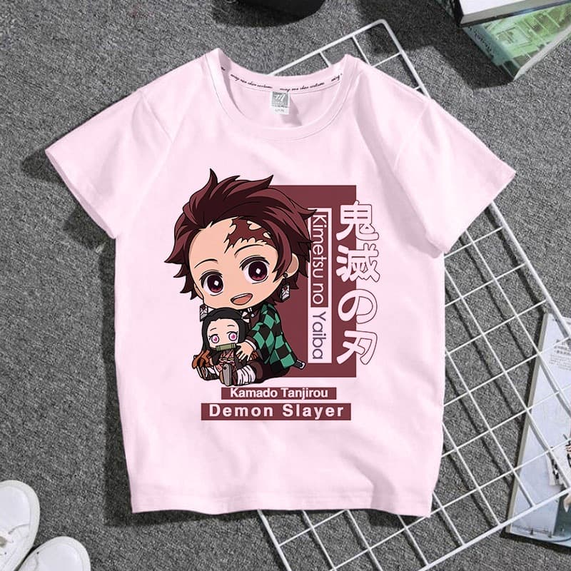 Summer children's clothing parent-child clothing Demon Slayer: Kimetsu no Yaiba two-dimensional anime pink unisex short-sleeved cartoon student T-shirt