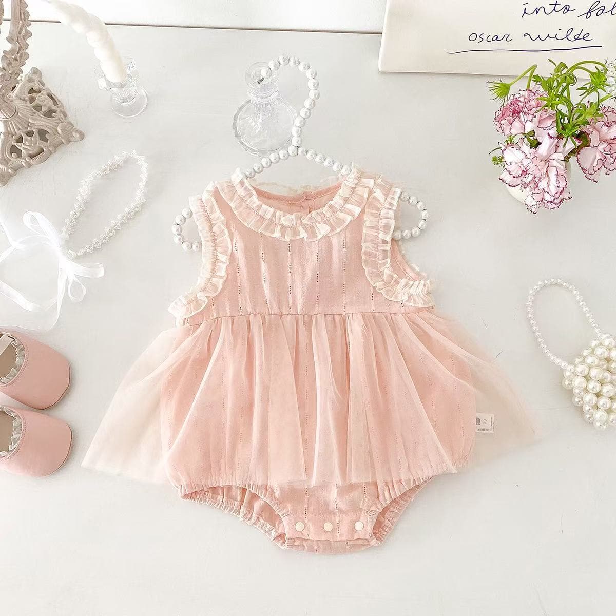 Baby clothes, summer jumpsuit, baby girl's sweet 100-day party, one-year-old bag, mesh skirt, summer