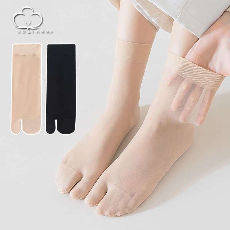 Split Toe Socks for Women Summer Thin Mid-Calf Two-Toe Silk Socks Breathable Sweat-Absorbing Nude Color Women's Socks for Summer