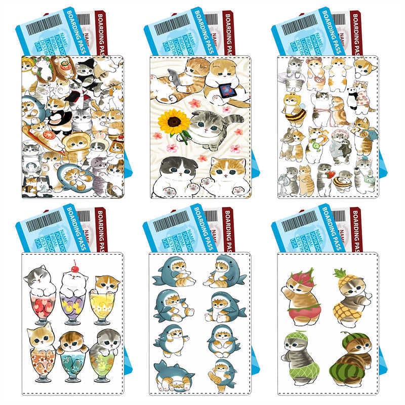 Anime Cute Cat Passport Holder Travel Passport Cover PU Document Protector Wholesale Custom with Your Design Yiwu