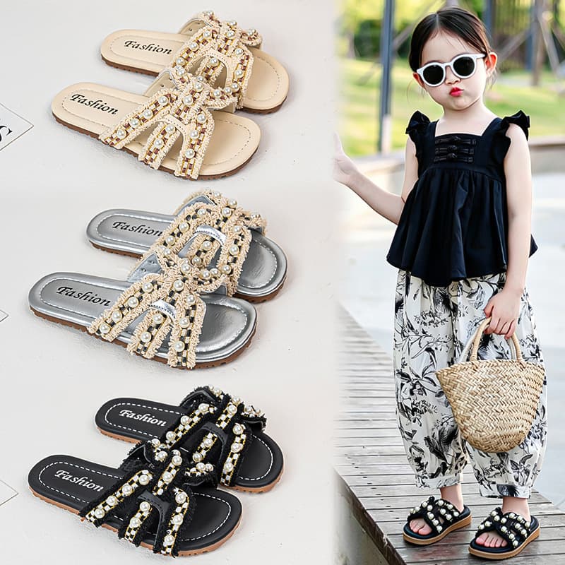Girls' Pearl Sandals Summer 2026 New Style Fashion Beach Slippers Kids' Flip Flops