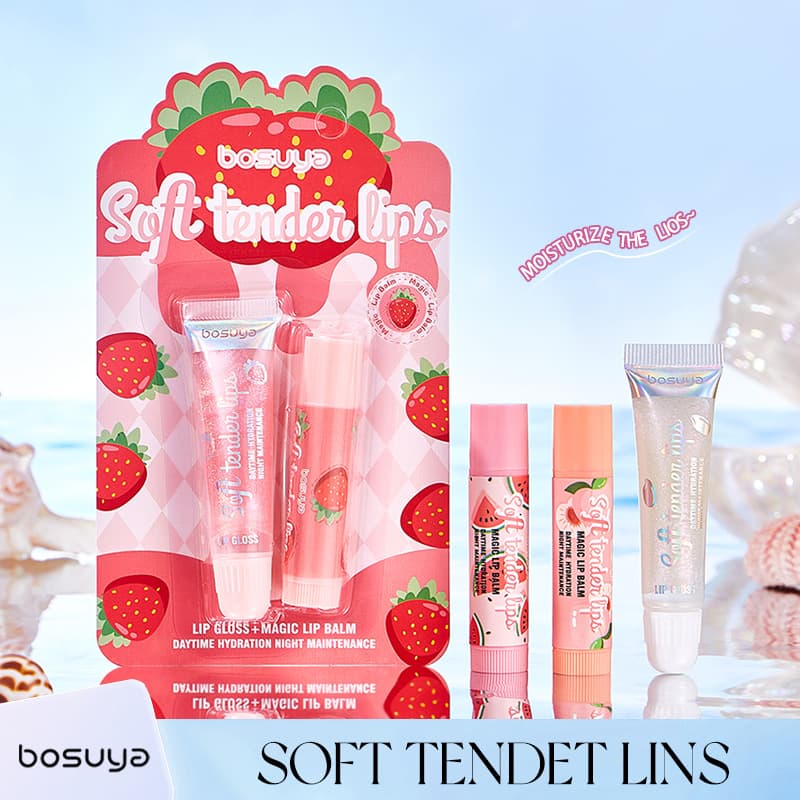 Cross-border Exclusive BOSUYA Temperature-Changing Lip Balm + Pearl Lip Oil 2-Piece Set Fruit Lip Balm Set Wholesale