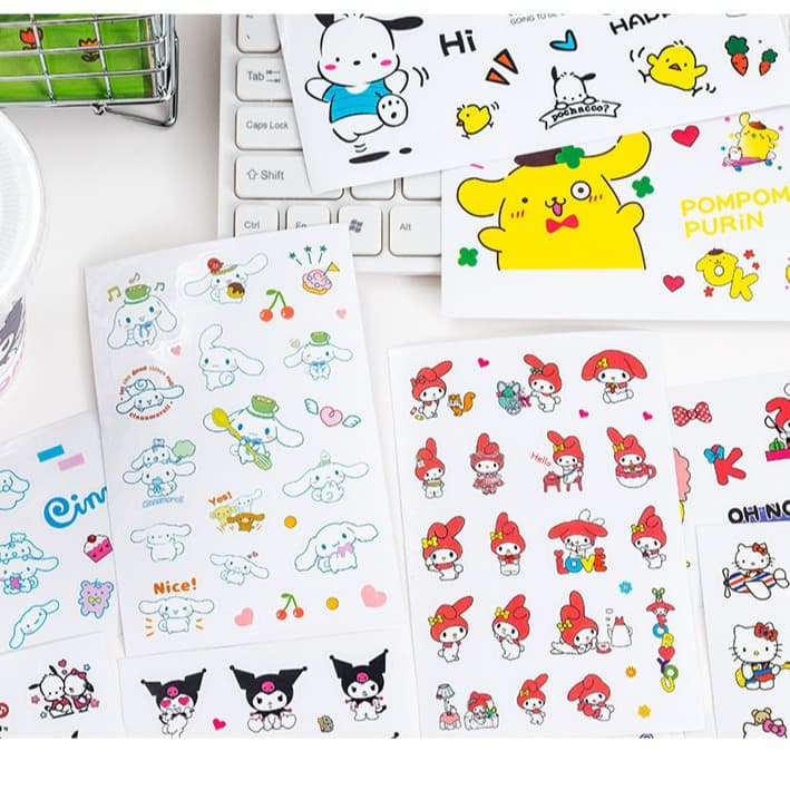 Sanrio Stickers PVT Waterproof Stickers Cute Anime Girl Characters Water Cup Phone Decoration Pattern Diary Scrapbook Sticker