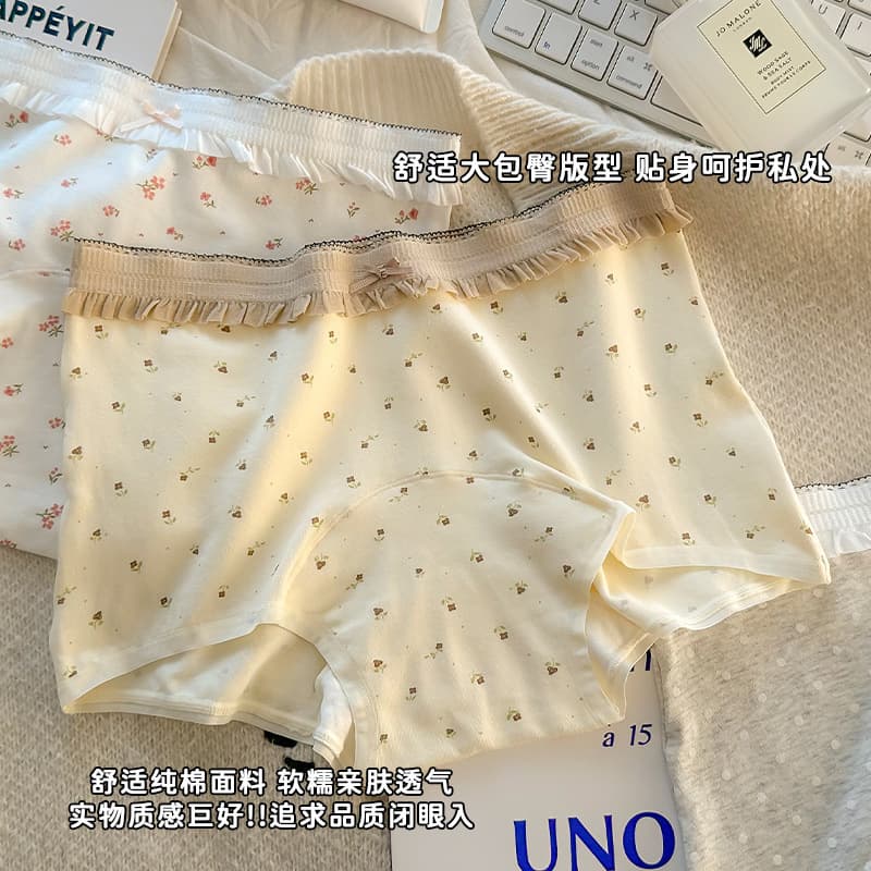 2025 New Small Flat Angle Floral 10A Antibacterial Pure Cotton Women's Underwear Mid-Waist with Extended and Widened Gusset