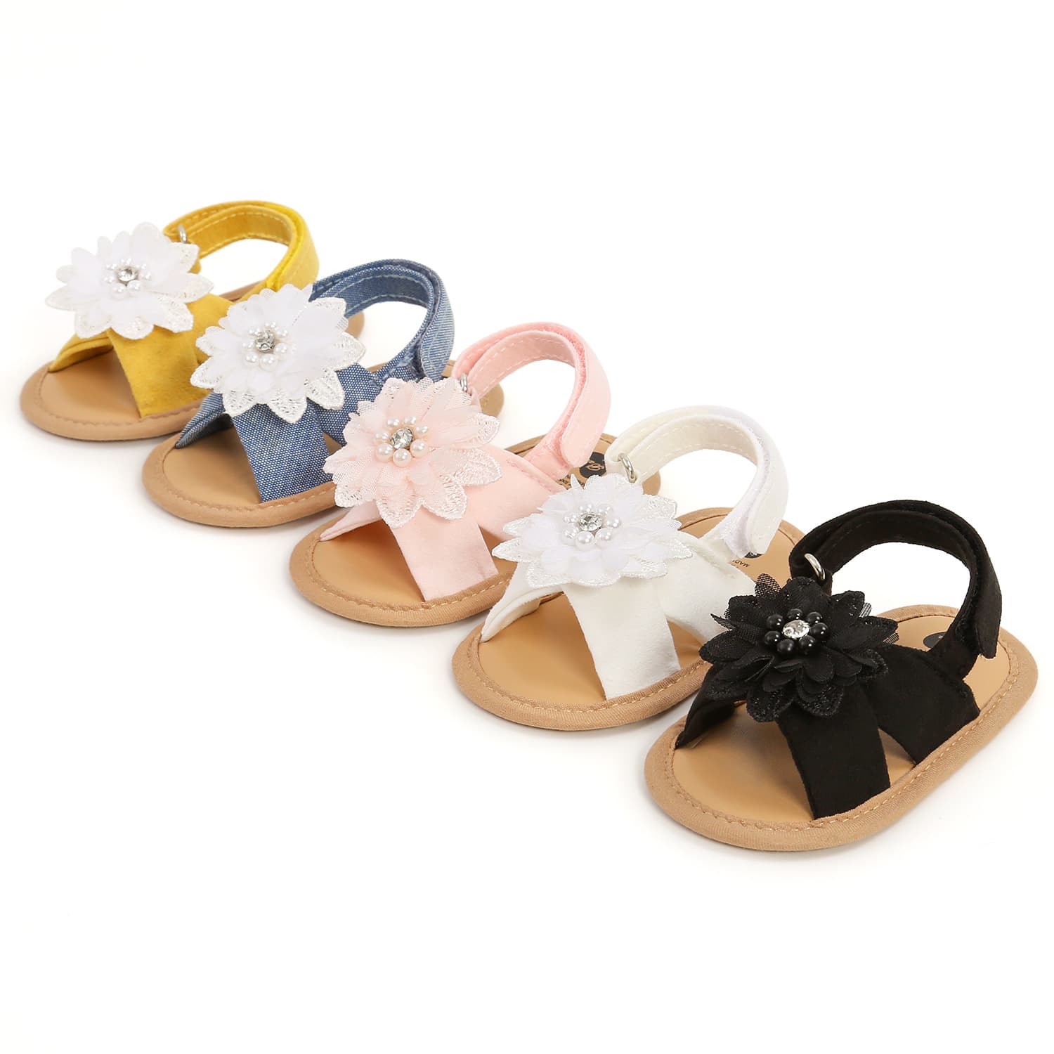 Spring Summer M2012 Beaded Flower Baby Sandals Soft Sole Walking Shoes 2-Piece Headband Set