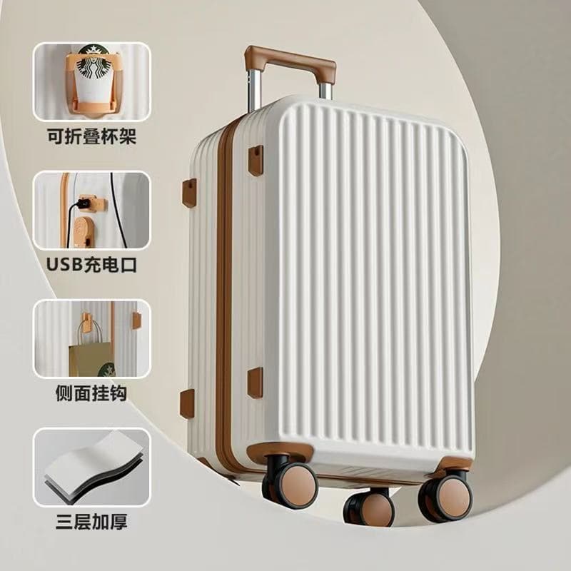 New Color-Block Luggage for Women and Men, Durable, 360° Spinner Wheels, Student 20-Inch TSA Lock Travel Suitcase