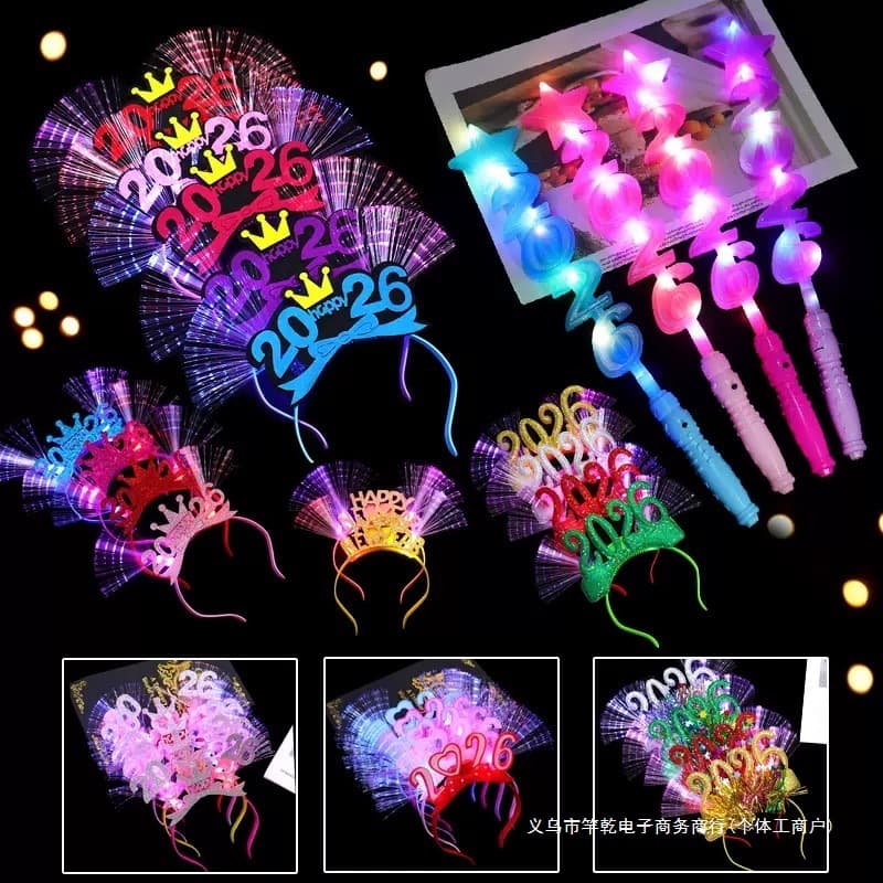 2026 Light-up Headband, Fiber Optic Flash Hair Accessory, Concert Support Prop, School New Year's Eve Party New Year's Day Hair Clip