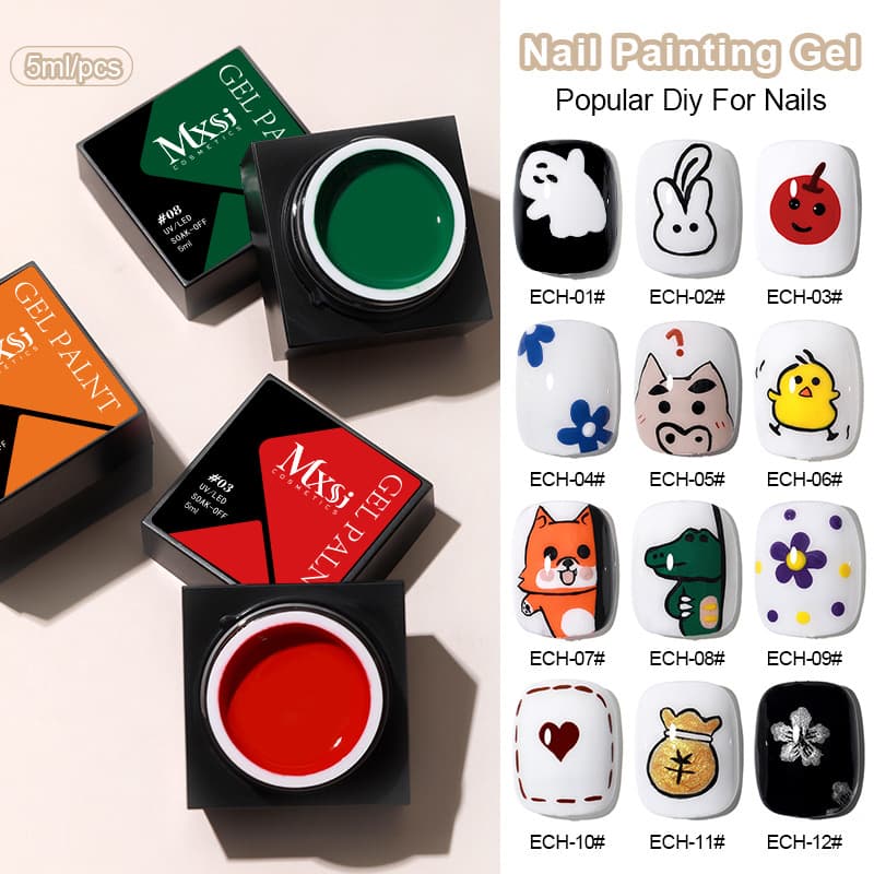 Mxsi Pot Nail Gel Polish 5ml No-Wipe Painting Gel Primary Color Mixing for Beginners Smudge Line Nail Art