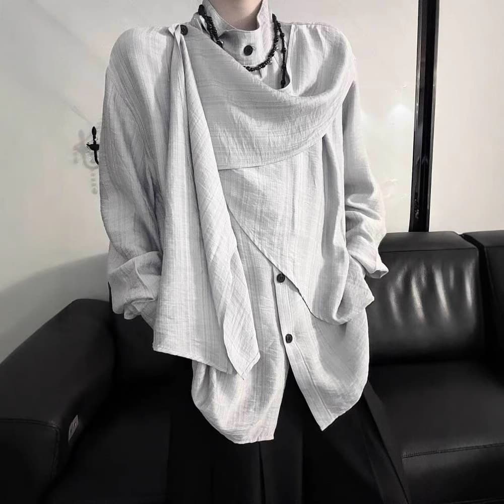 Trendy Retro Irregular Patchwork Design Simple New Chinese Style Shirt Unique Small Audience Fashionable Spring Autumn Top