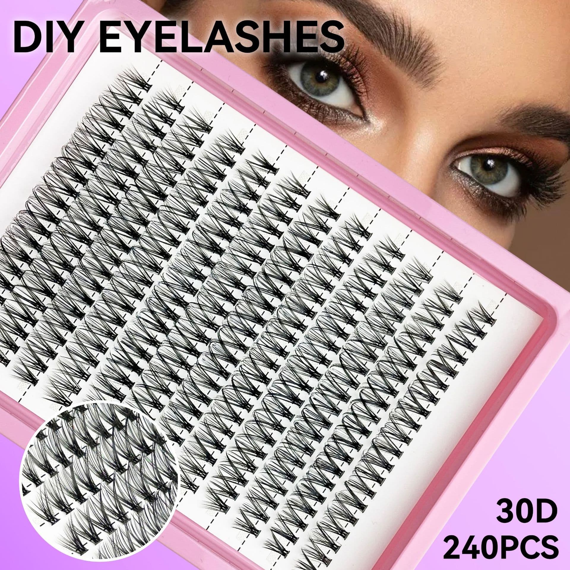 Cross-border False Lashes 30D Curved Hot Melt Fluffy Lashes, DIY Single Cluster Segmented Thick Curly 3D Lashes for Export