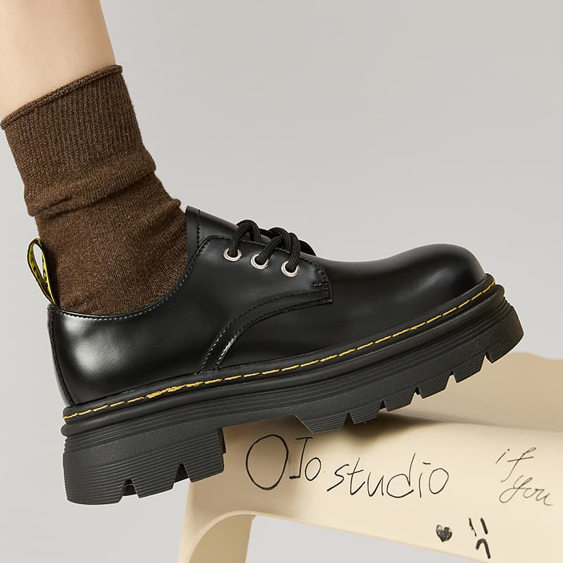 9361 Three-Eye Low-Top Platform Inner Height Increasing Japanese JK Uniform Shoes School Style British Lace-Up 1461 Leather Shoes Women