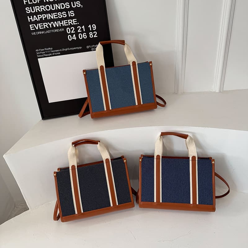 New Fashion Large Capacity Tote Bag Crossbody Simple Canvas Bag Women Handbag Wide Strap Commuter Bag Cross-border