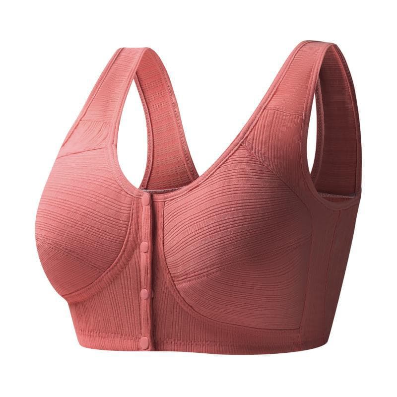 New style ribbed fabric pure cotton front-closure underwear, women's vest-style thin cotton style, middle-aged and elderly plus size wire-free bra.