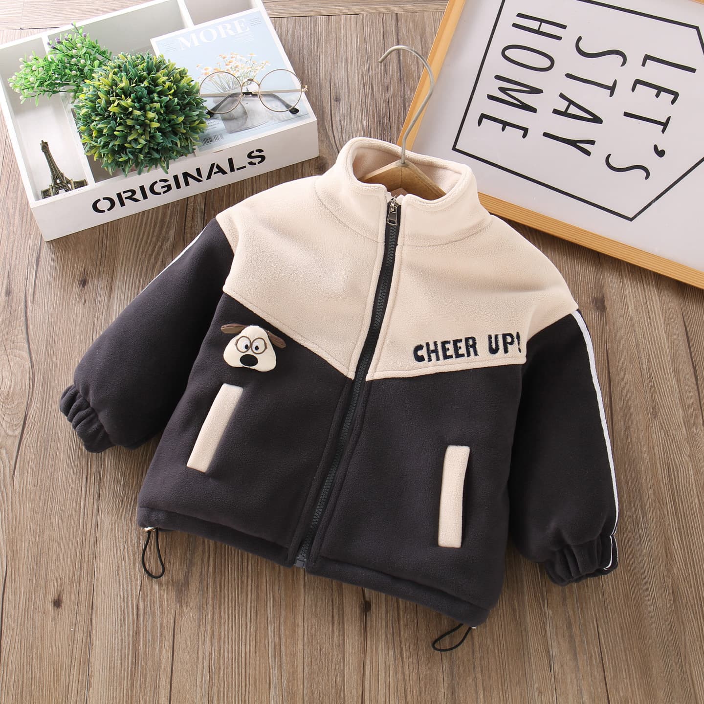 Rantuo Winter Coat for Small and Medium Kids Children's Cartoon Eye Dog Coat Fleece-Lined and Thickened for Boys and Girls Winter Clothes Cross-Border