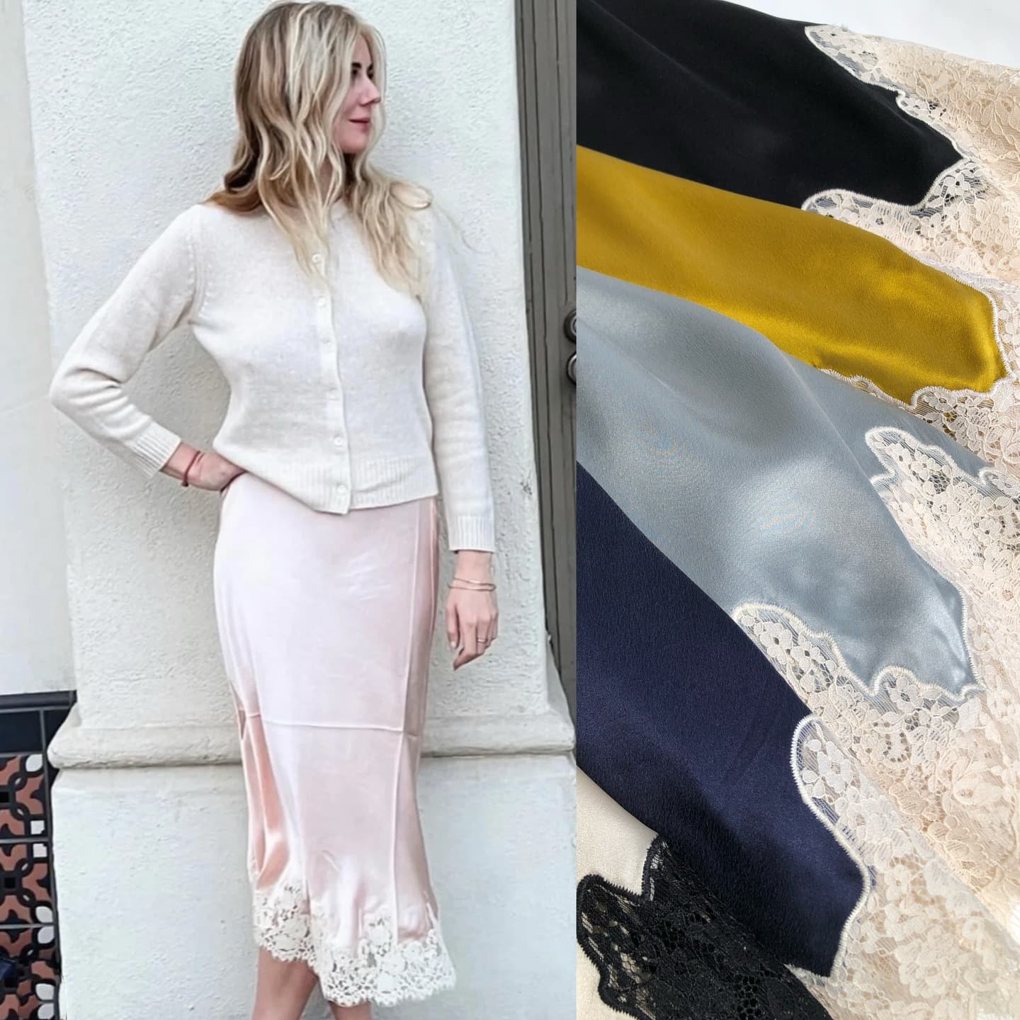 Paris Ball·French Elegance Silky Satin Lace Spliced Bias-cut Fishtail Skirt