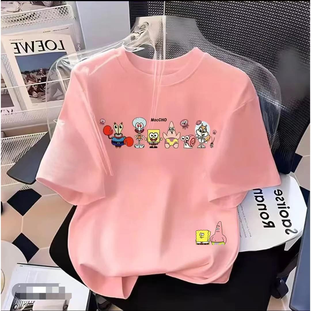 Girls Short Sleeve Cotton T-Shirt Cartoon Print Round Neck Casual Loose Top Summer Children's Fashion
