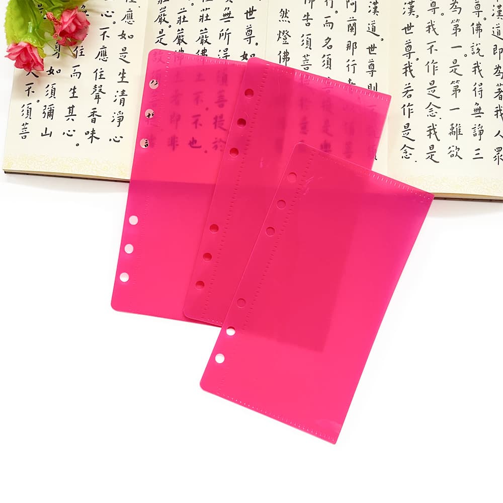 A6 Pink PP Loose-Leaf Refill Without Zipper Money-Saving Pocket Budget Loose-Leaf Binder