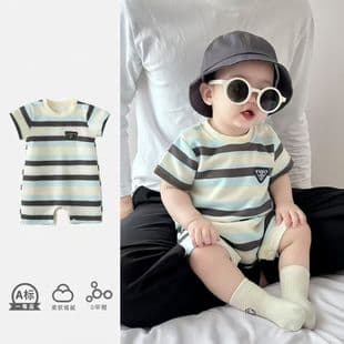 Cotton Short Sleeve Boy Baby Romper Summer Clothes Summer Thin Super Cute Fashionable Newborn Infant Summer Stripes