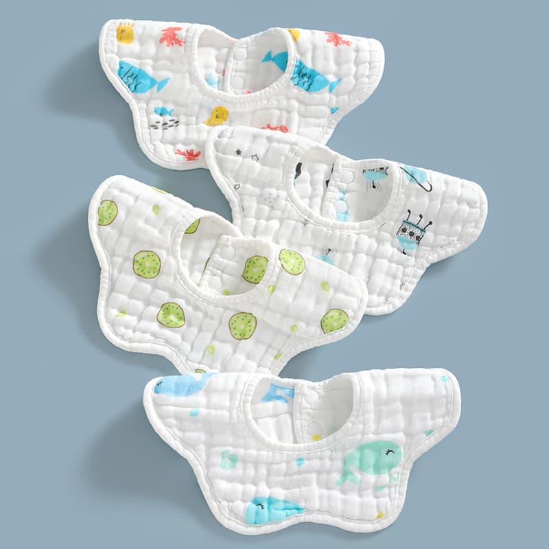 Baby Bib 360 Degree Washable 8-Layer Cotton Printed Bib for Infants and Toddlers
