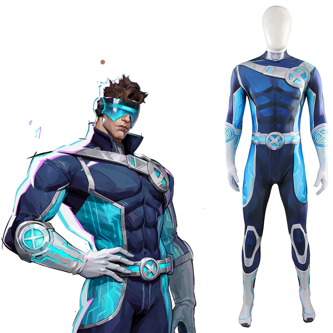 Marvel Cyclops Blue Halloween cosplay jumpsuit stage costume game role play