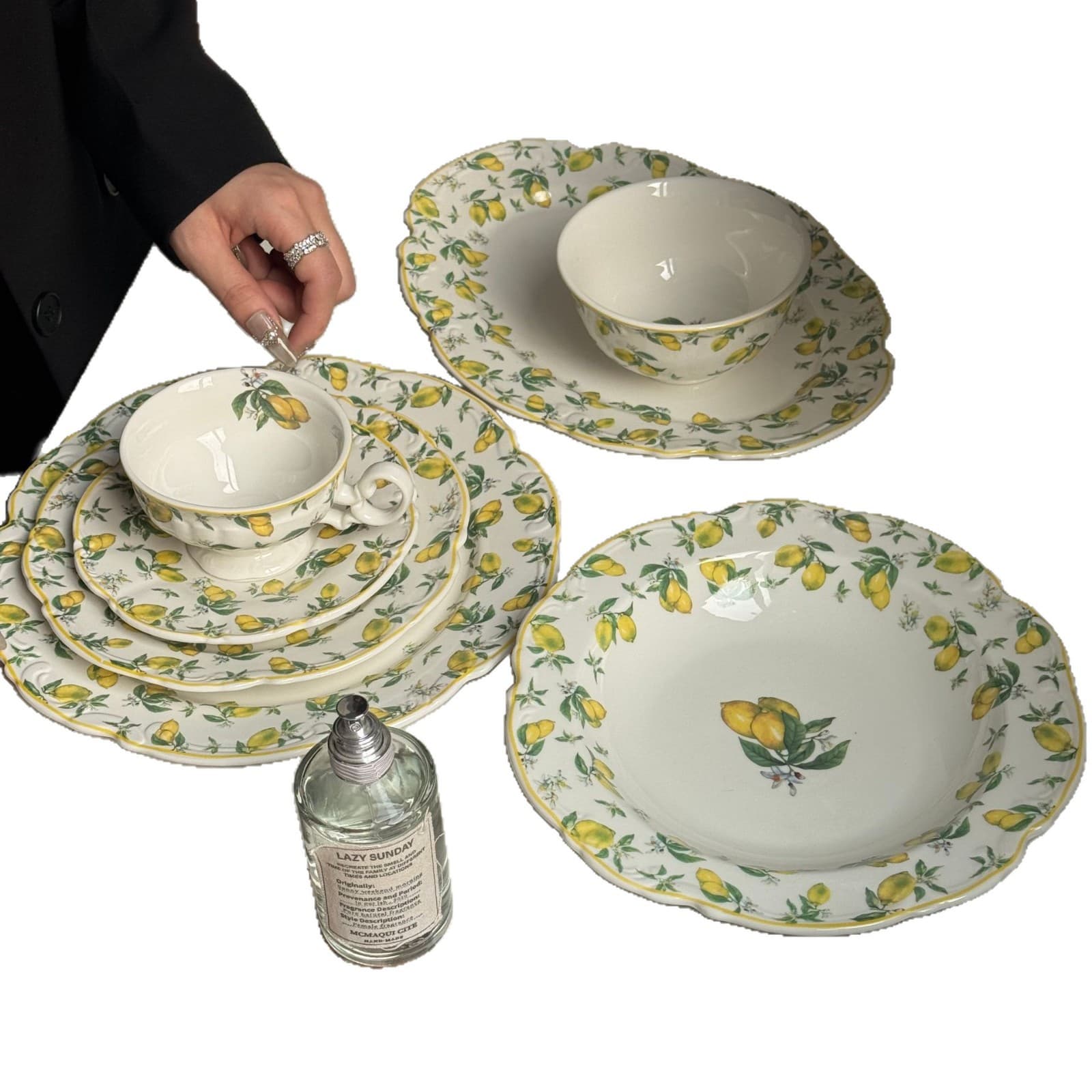 2026 New Arrival French Vintage Lace Lemon Embossed Ceramic Plate Afternoon Tea Dessert Plate Western Food Serving Plate for Home