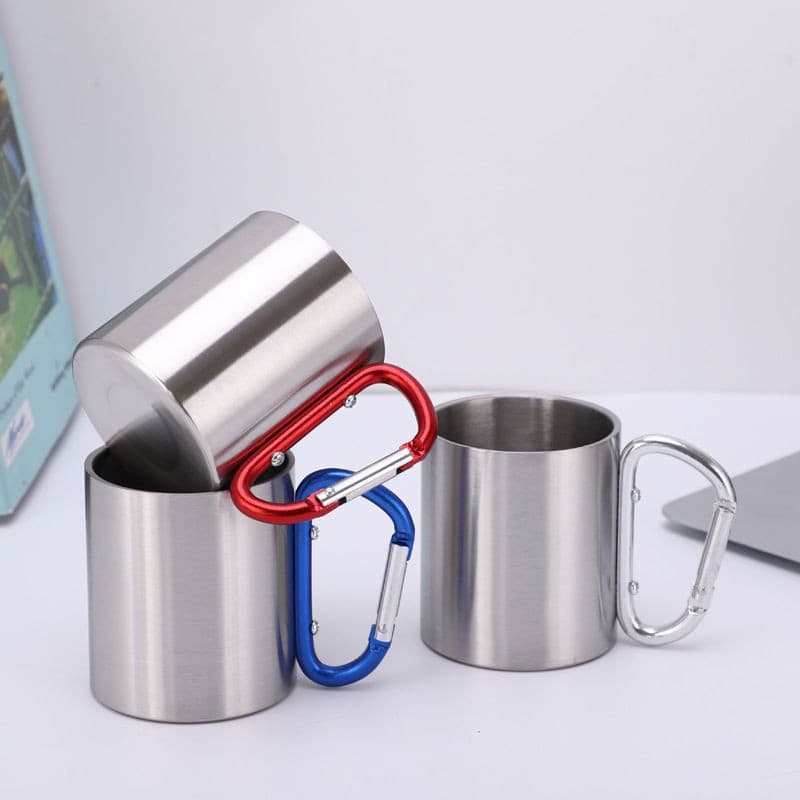 Multicolor Portable Outdoor Picnic Coffee Cup with Double-Walled Stainless Steel and Carabiner for Camping, Travel Mug