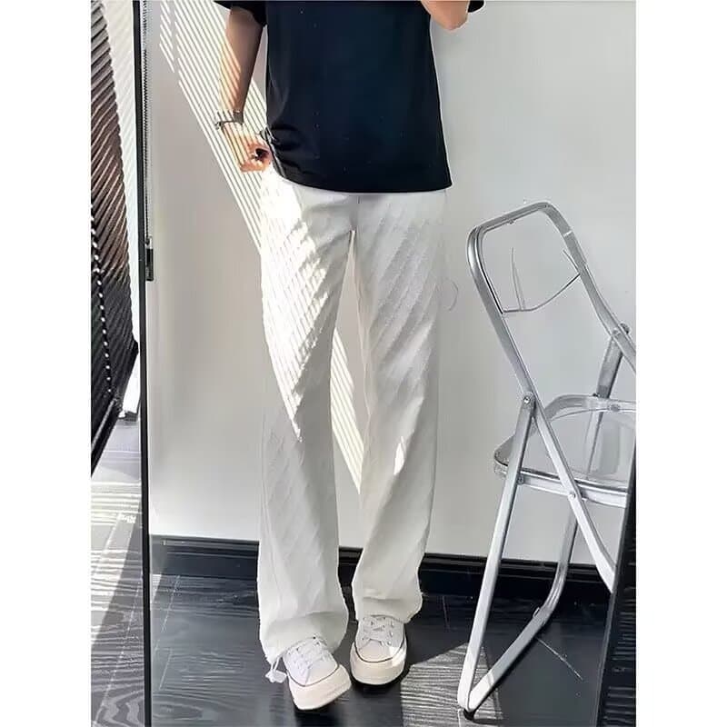 White Flared Curved Jeans for Men High Street Vibe Pants Slimming Straight Leg Long Pants American Style