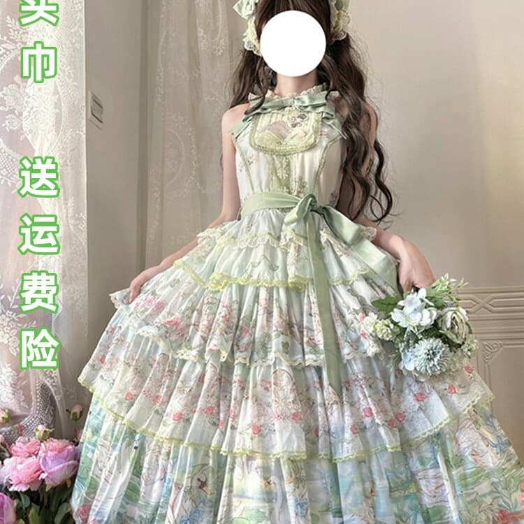 Rustic Lolita Swan Lake JSK Elegant C Lolita Daily Princess Dress Cute Long Skirt