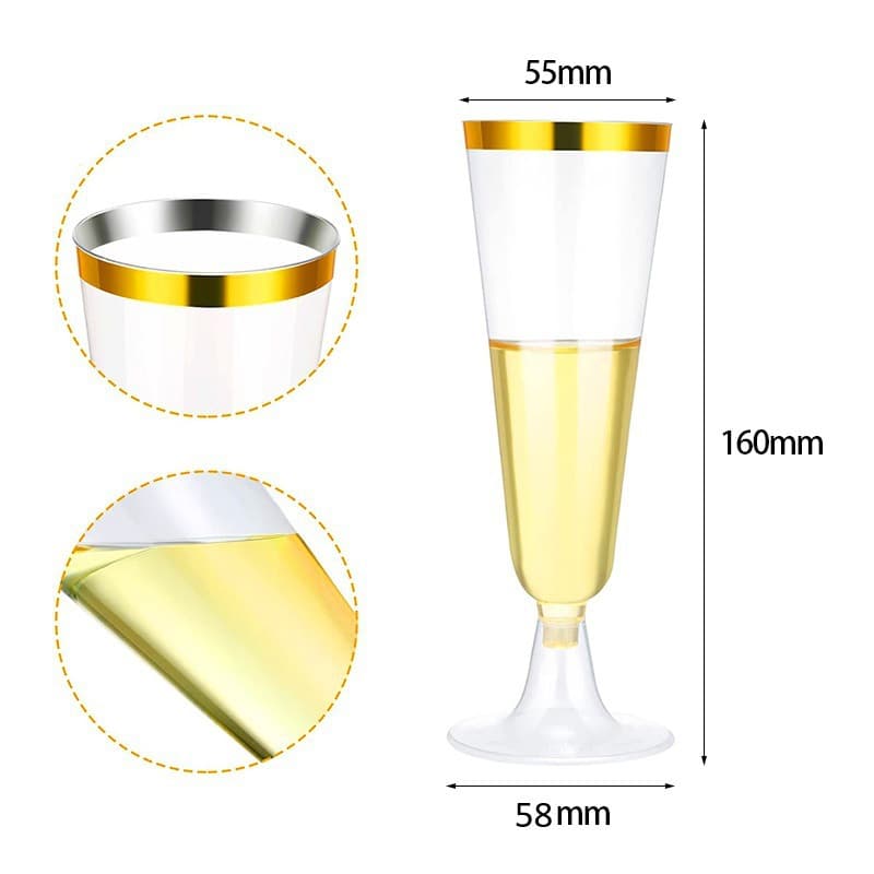 Cross-border Supply Plastic Wine Glasses for Parties, Gold Rim Goblet Cocktail Glasses, Disposable Champagne Cups