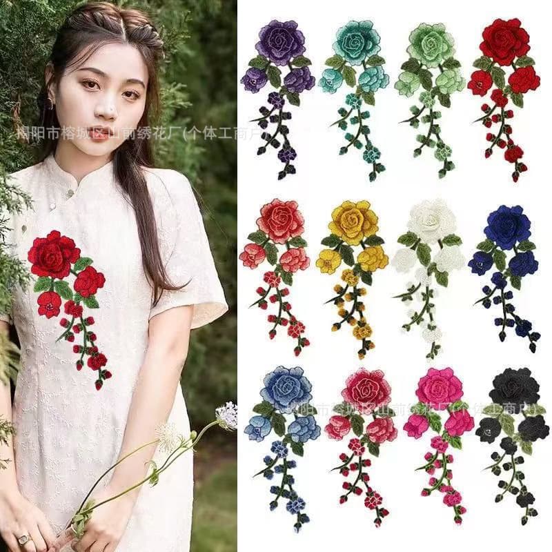 3D Floral Lace Embroidery Patch Applique Embroidery Piece Patchwork DIY Cheongsam Decoration Clothing Accessories