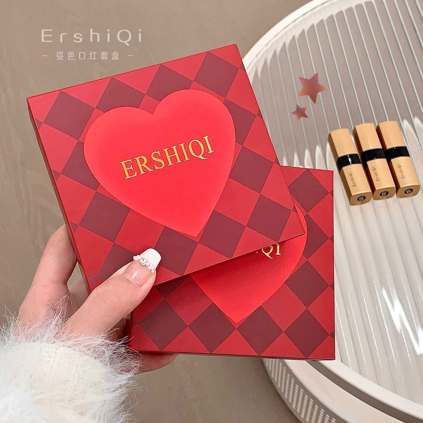 3-pack lipstick set, non-fading, non-stick, matte velvet matte waterproof student style whitening lipstick tomato color