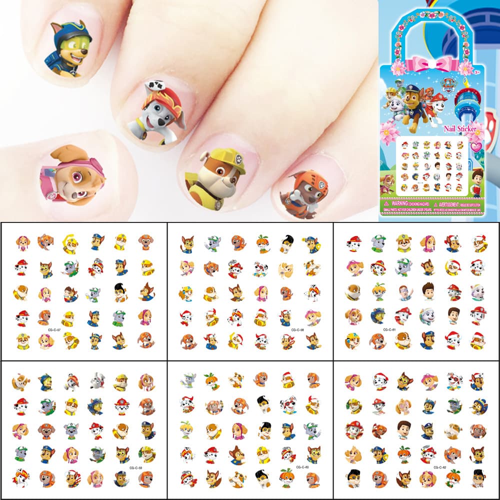 Cross-border Nail Stickers, Kids Cartoon PAW Patrol Nail Stickers, Set of 6 Sheets, Waterproof Nail Art Decals