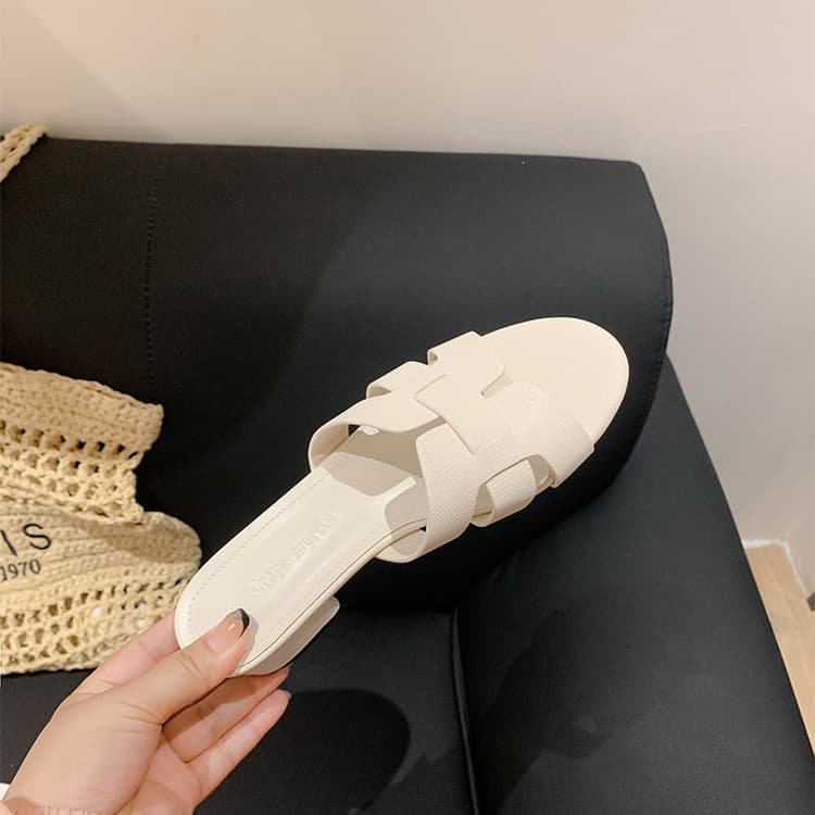 Lady's Slippers ~ Lizard Pattern Soft Leather Slippers with Thick Heel Women's Sandals Commuting Summer Outerwear White Black Adult