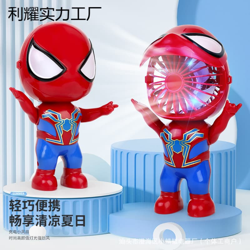 Cartoon Spider-Man Handheld Mini Fan Portable USB Rechargeable Fan Student Outdoor Desktop Small Electric Fan