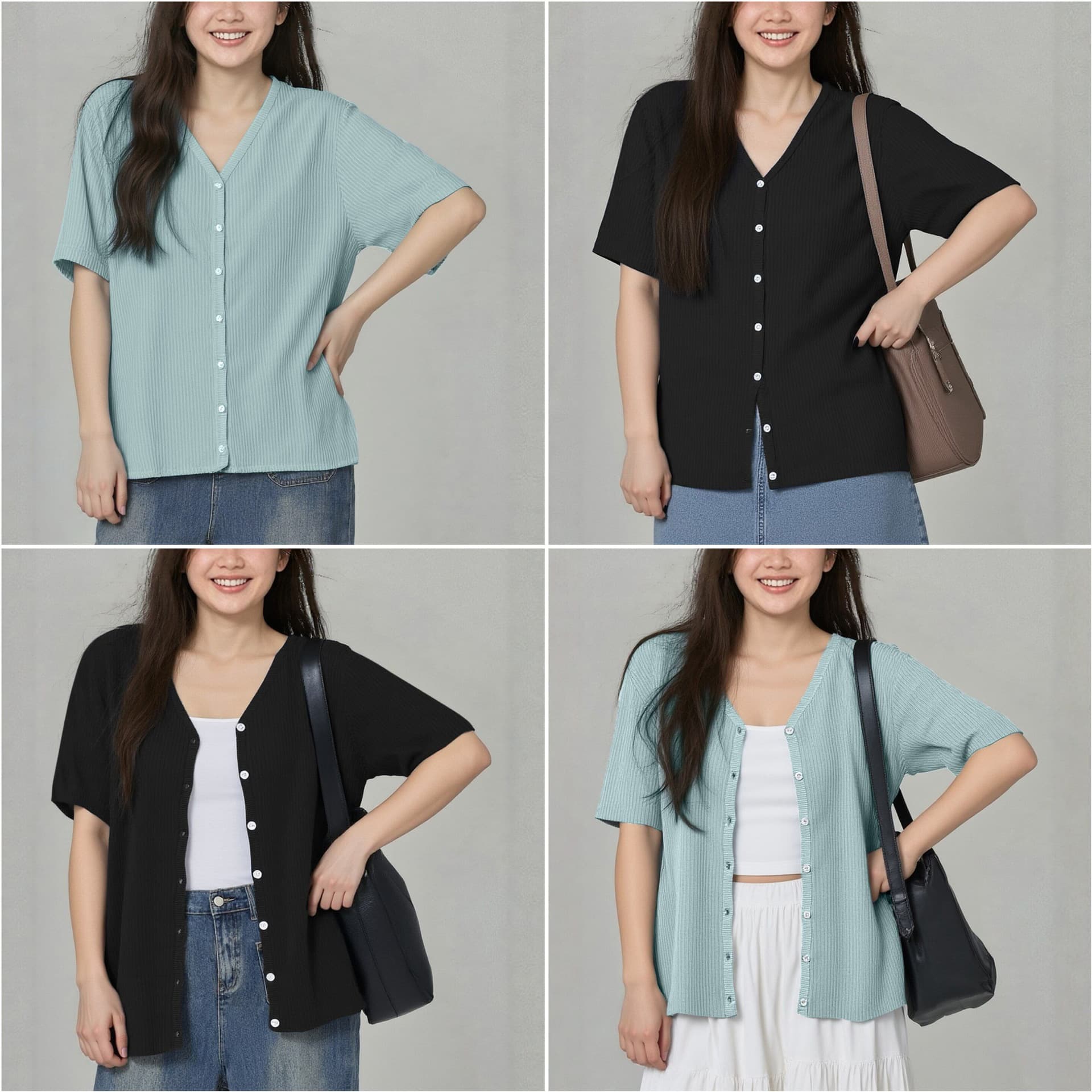 Plus-size knitted top, super cute V-neck women's summer loose-fitting cardigan sweater with flattering shoulders, 9169