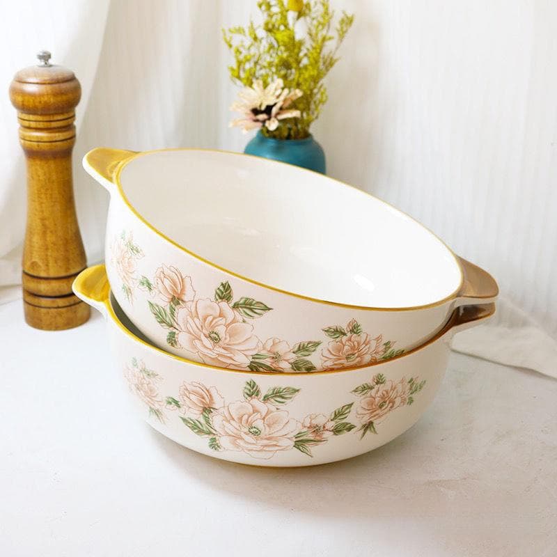 Camellia Large Bowl - Ceramic Soup Bowl for Sour Fish, Double-Handled, Deep and Thickened, for Home and Commercial Use, Suitable for Malatang