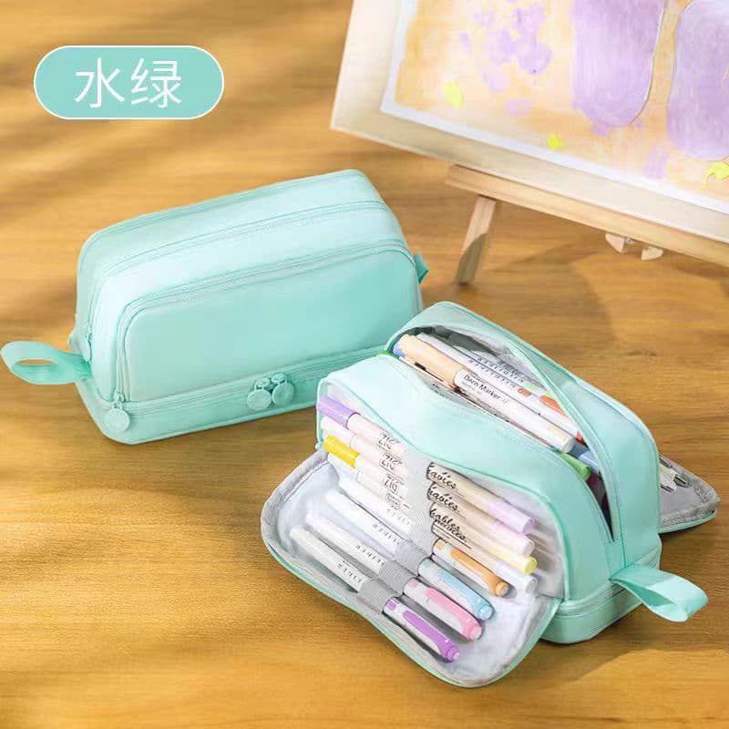 Factory Direct Canvas Casual Double-Layer Pencil Case for Middle School, High School, and Elementary Students, Large Capacity