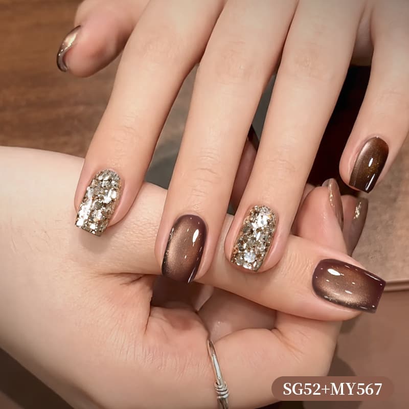 BORN PRETTY Cross-Border Glass Bead Autumn/Winter Cat Eye Nail Caramel Milk Tea Brown Fine Magnetic Cat Eye Nail Polish