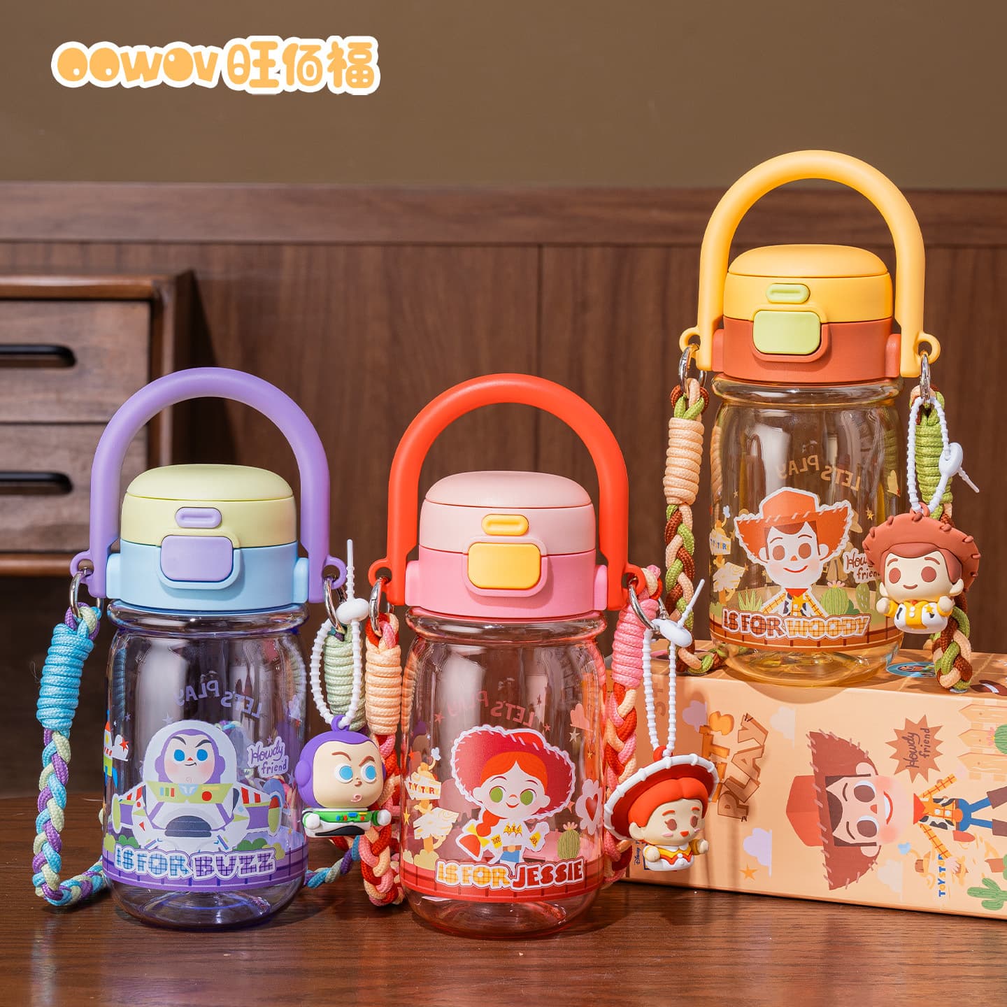 Toy Story portable straw cup with doll pendant cup rope for students and children going to school kettle outdoor tumbler