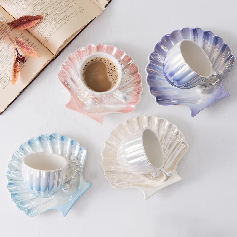 Senbei Pearl Coffee Cup European Style Creative Coffee Cup Saucer Ceramic Cup Gift Afternoon Tea Cup Saucer Set