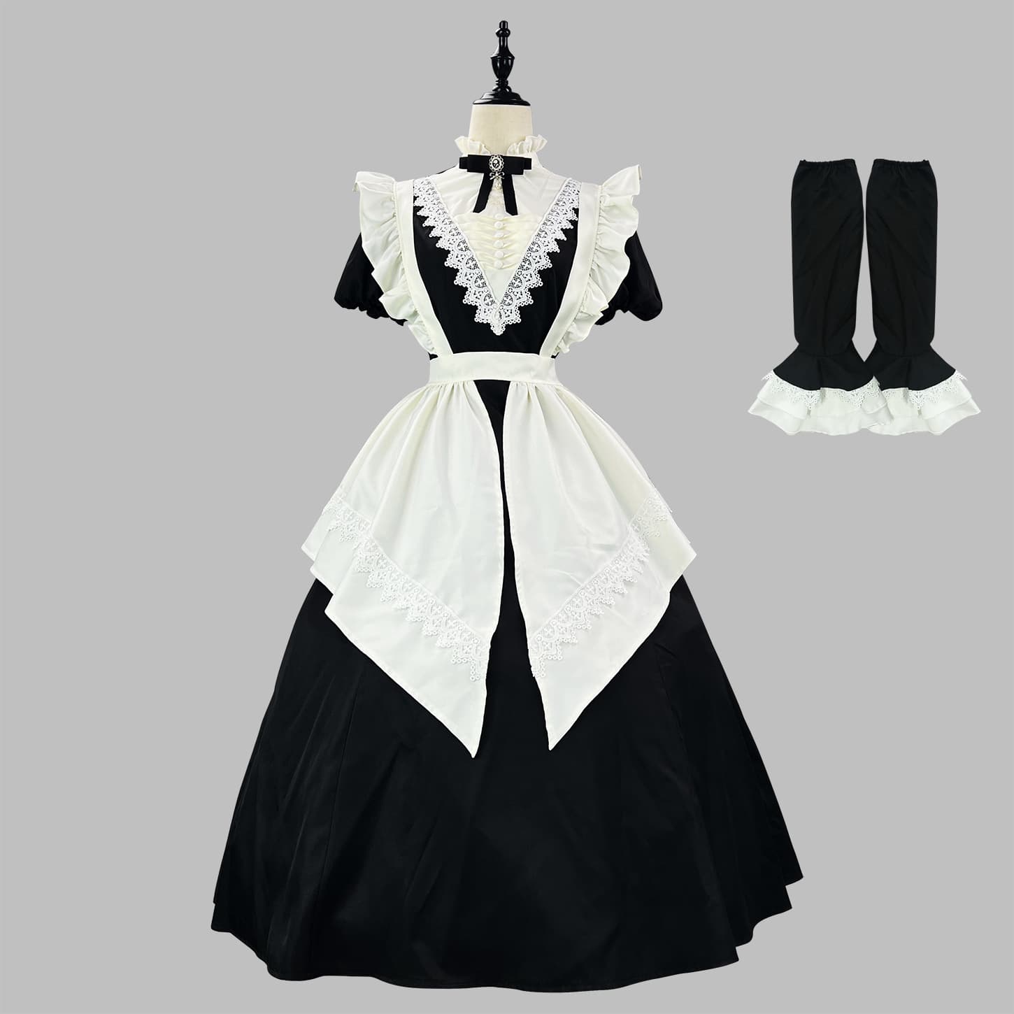 Cross-border New Gothic Nun Black Long/Short OP Sleeve Apron Multi-wear Maid Outfit Halloween Maid Costume