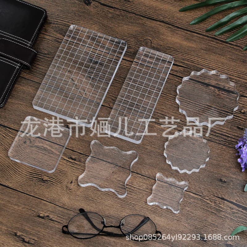 Cross-border transparent handle backplate stamp tool DIY scrapbooking sticker companion handle line drawing crystal thick plate