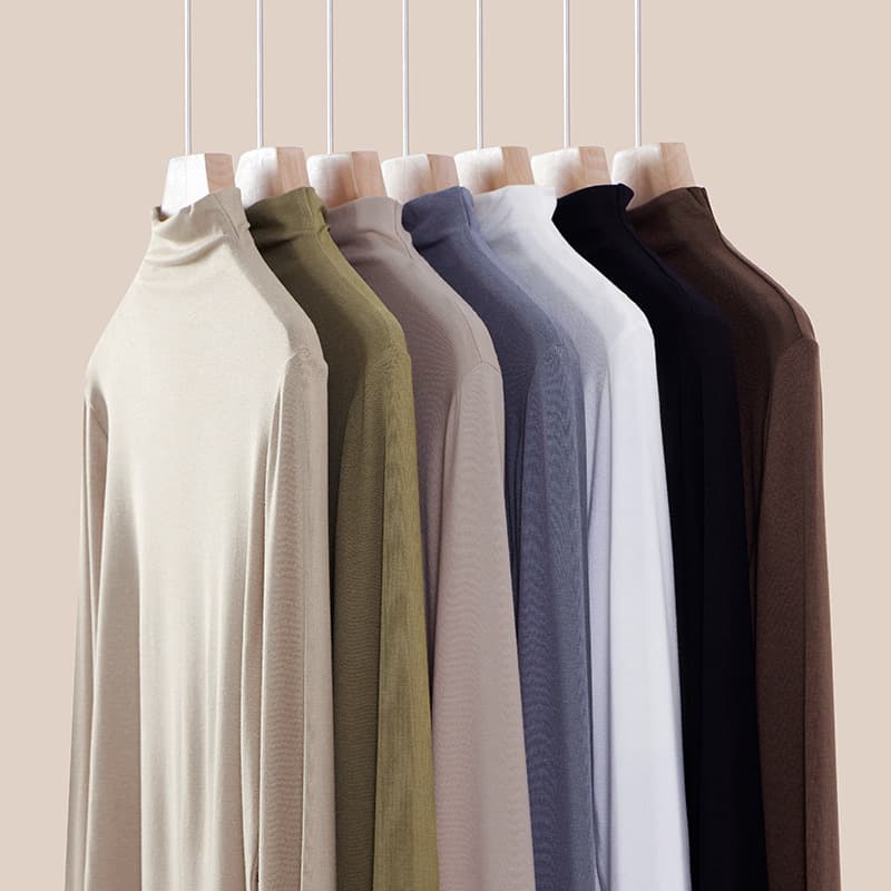 Selected Thin Layered Mock Neck Modal Base Tee for Women, Autumn/Winter High Neck Long Sleeve Knit Top, Inner Layer or Outerwear