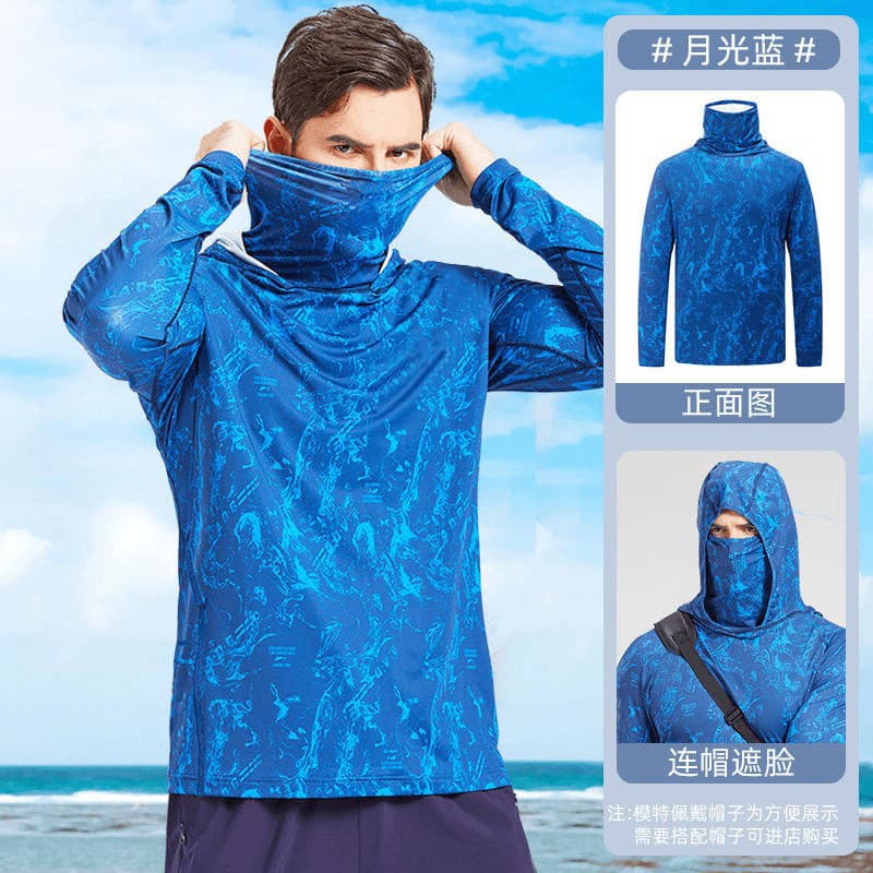 Quick-Dry Ice Silk Fishing Sun Protection Shirt Summer Men's UV-Resistant Lightweight Breathable Camo with Face Mask Angler Clothing