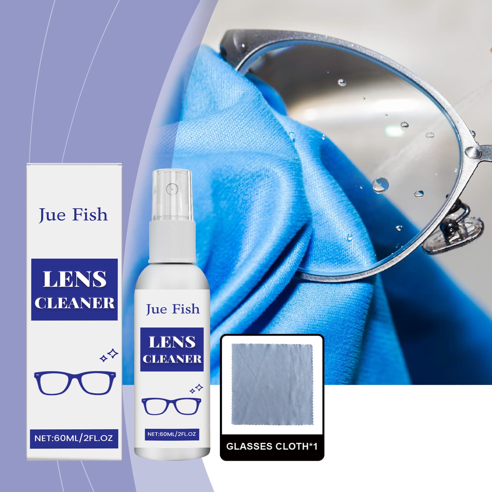Jue Fish Eyeglass Cleaning Spray - Clean and Maintain Lenses, Anti-Fog, Clear Vision, Portable Cleaning Spray
