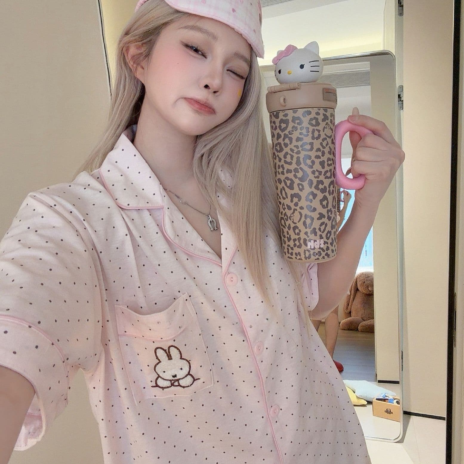 2026 New Cute Miffy Rabbit Polka Dot Cloud Cotton Gauze Pajamas Women's Summer Short Sleeve Homewear 3-Piece Set