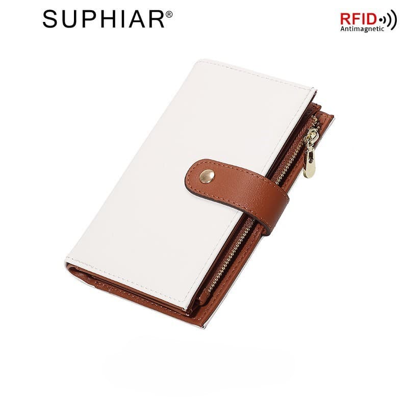 PU Tri-Fold Wallet Card Holder with Zipper Coin Purse Anti-Magnetic RFID Clutch Women's Premium Card Holder