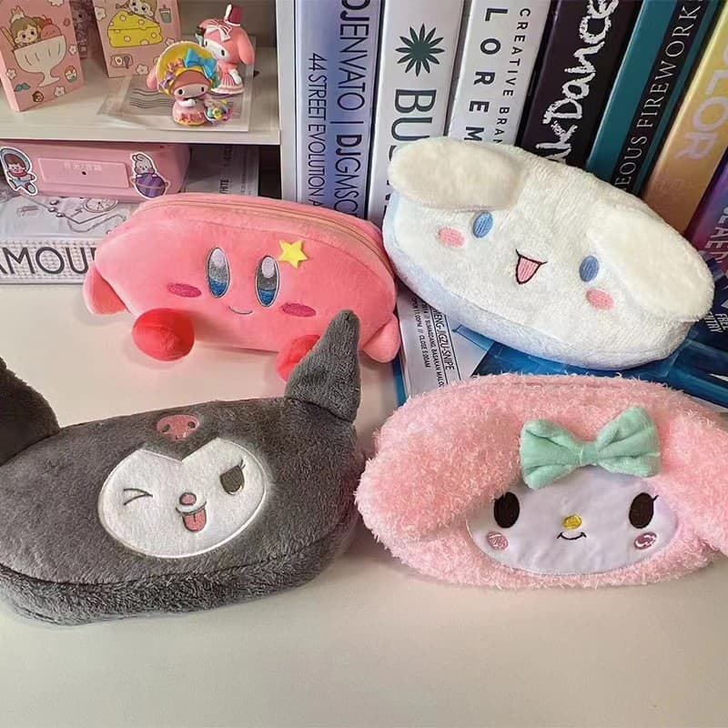 Japanese-style Cartoon Kirby, Cinnamoroll, Kuromi Plush Ins Pencil Case, High-Aesthetic Large Capacity Student Stationery Box